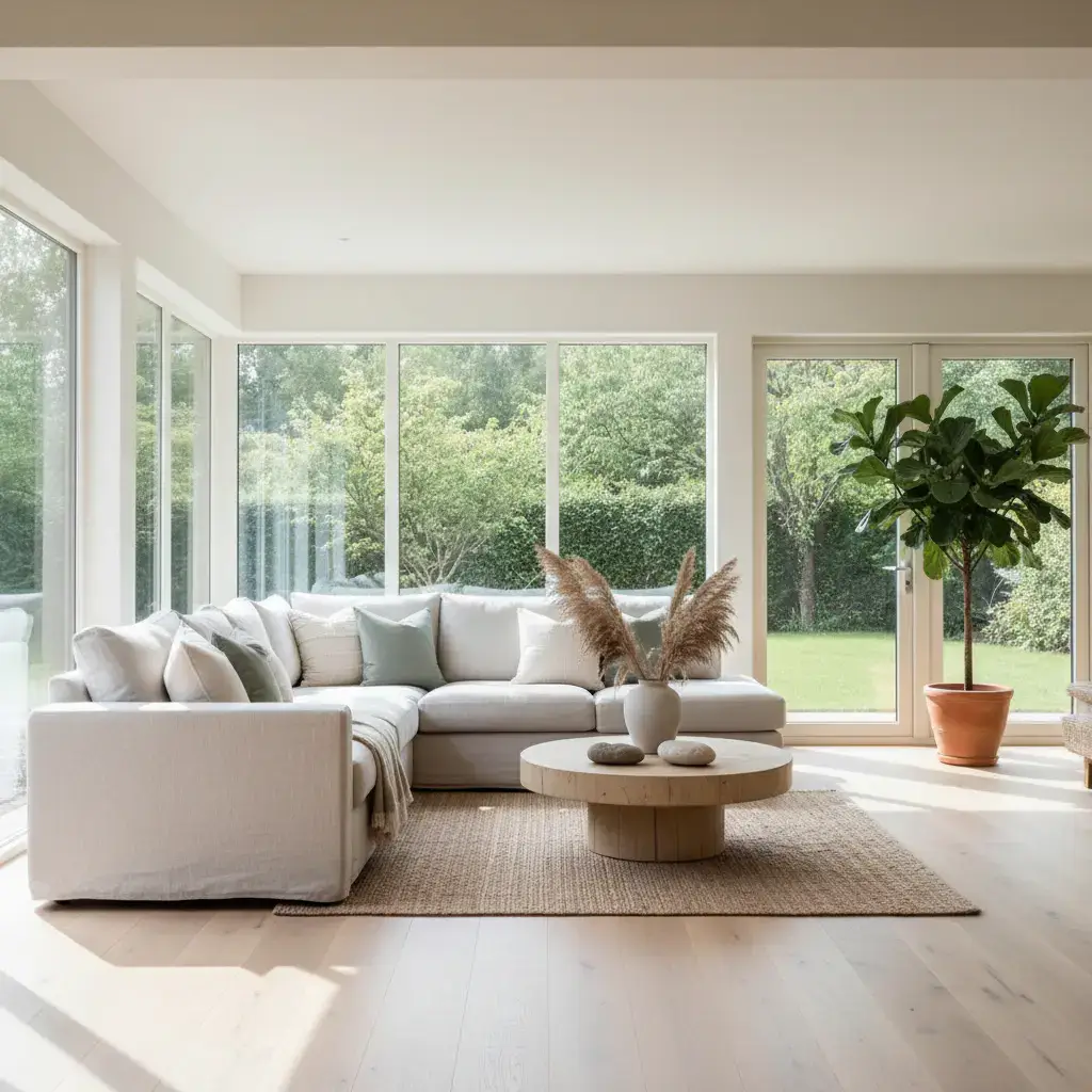 Bright clean home interior with natural elements