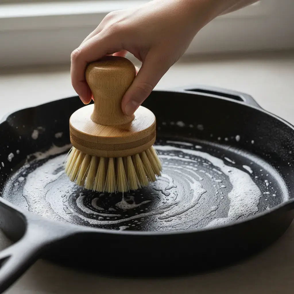 Scrubbing with bamboo brush